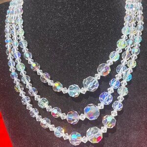 Vintage Austrian Crystal 3 Strand Necklace